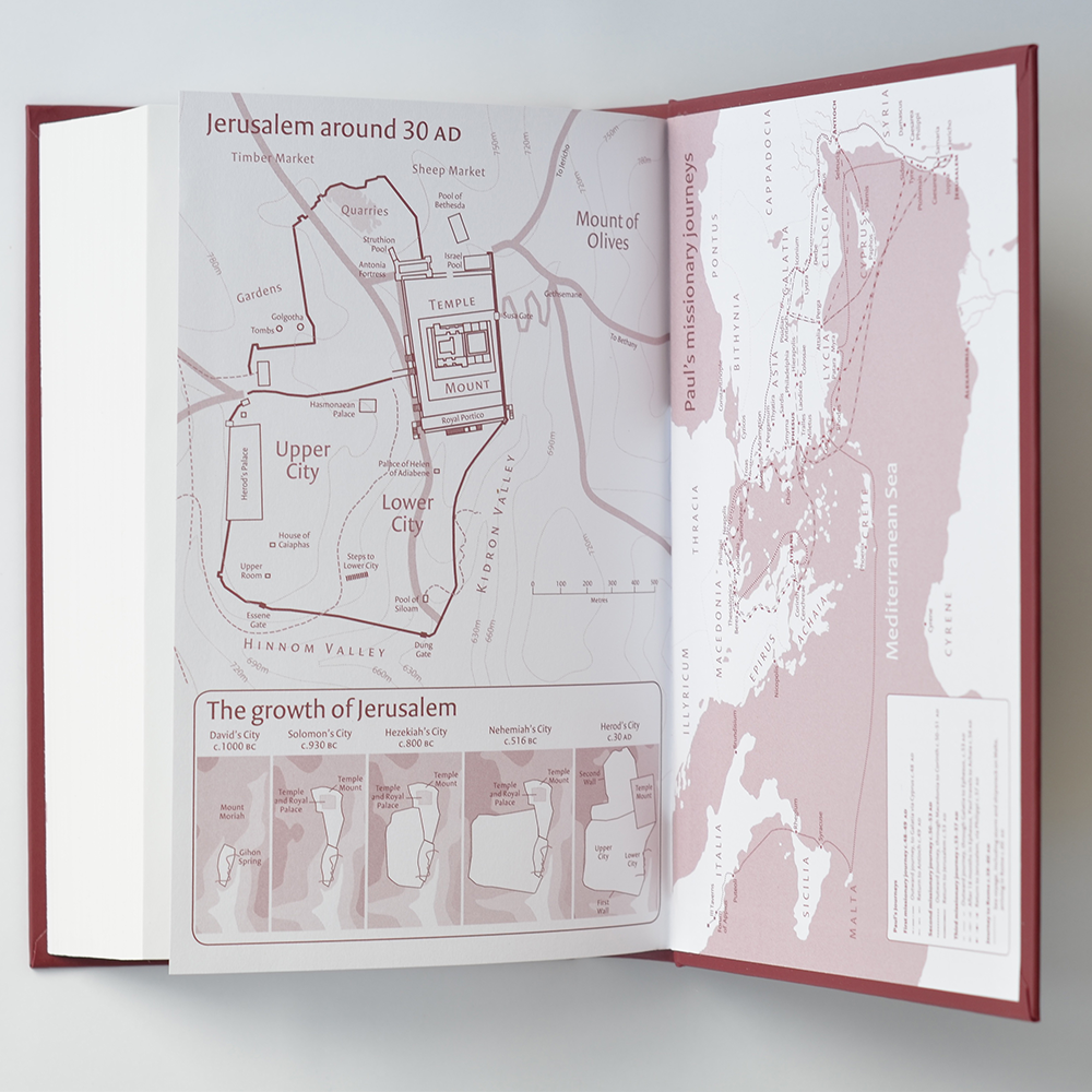 The endpapers, showing a map of biblical locations.